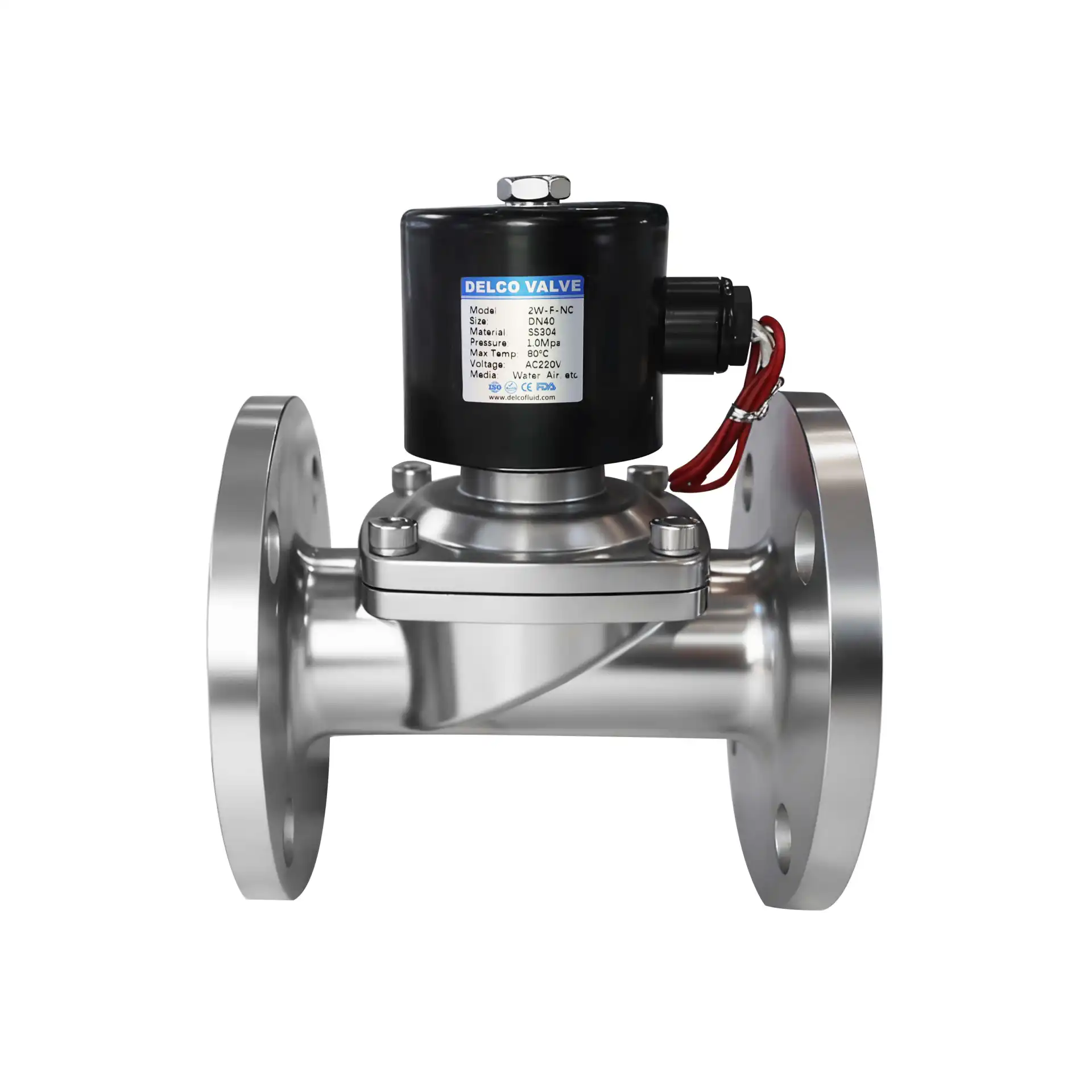 Válvula solenóide de aço inoxidável com flange