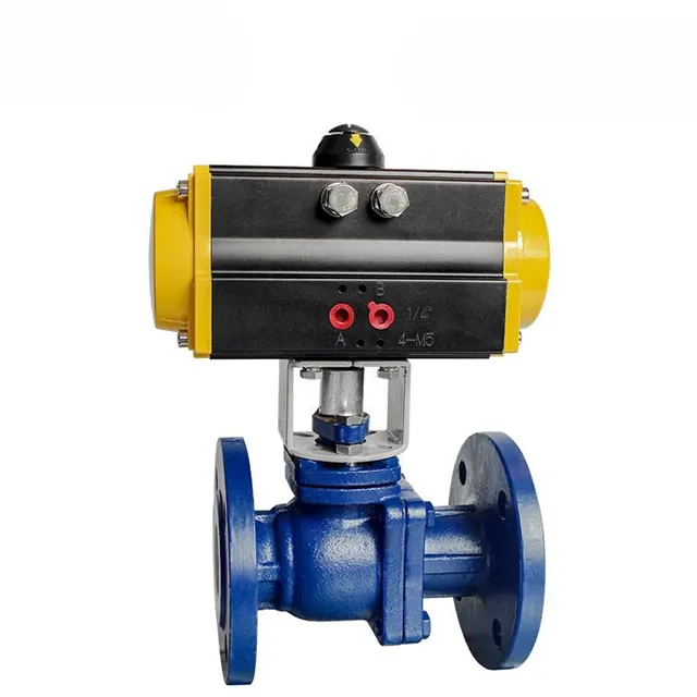 Detalhe do revestimento de flúor em PTFE dentro da válvula de esfera pneumática com flange para forte resistência à corrosão