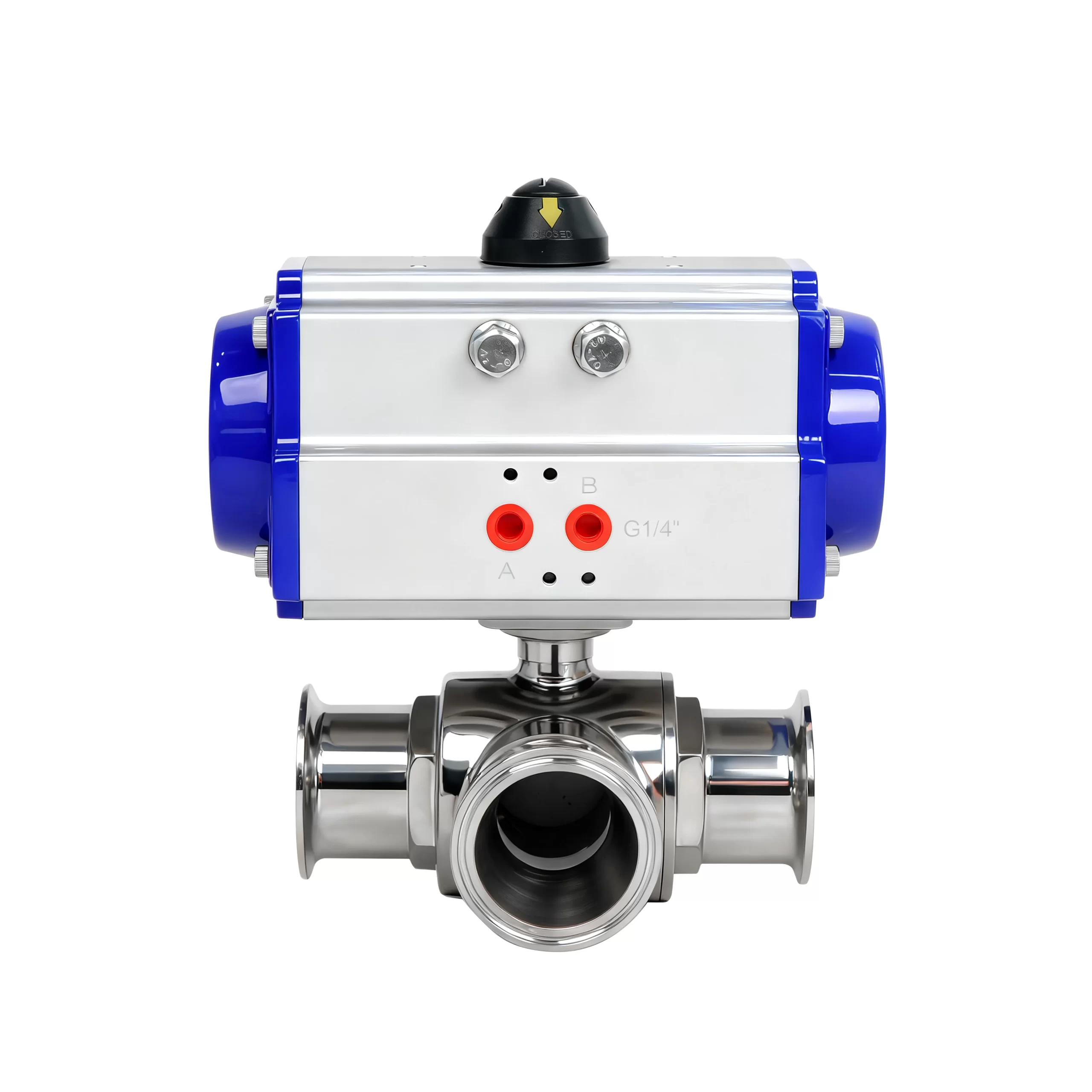 DK66-3WS Pneumatic 3-Way Sanitary Tri-Clamp Ball Valve 2