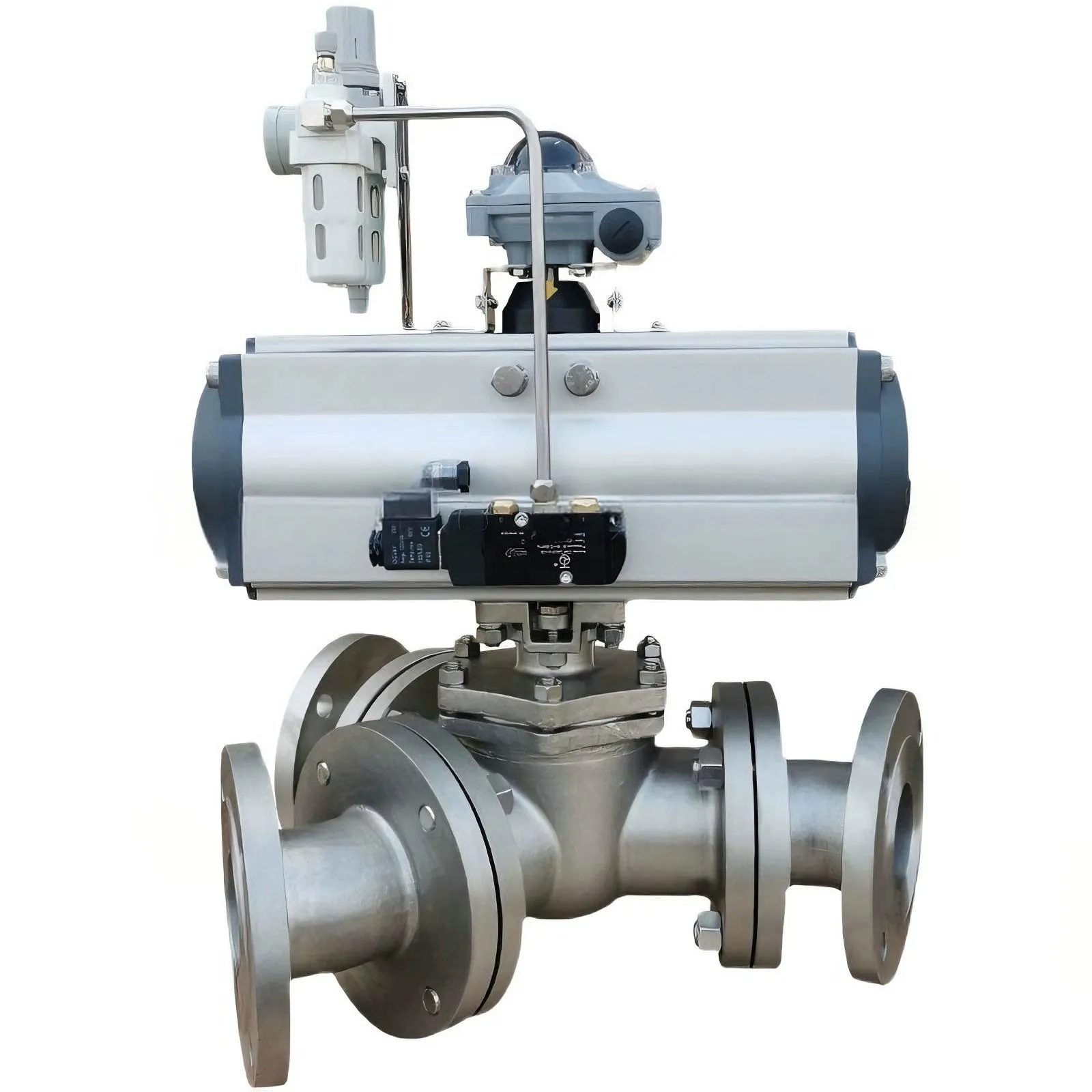 Pneumatic Y-type three-way flange ball valve 1